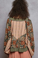 POL Mixed Print Peasant Top in Charcoal Multi