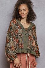 Load image into Gallery viewer, POL Mixed Print Peasant Top in Charcoal Multi
