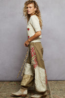 POL Double Gauze Joggers with Mixed Patchwork Details in Dried Herb ON ORDER