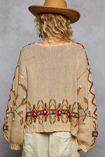 POL 3D Detailed Aztec Knit Sweater in Mocha Mousse ON ORDER