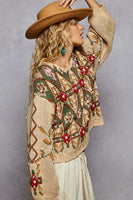 POL 3D Detailed Aztec Knit Sweater in Mocha Mousse ON ORDER
