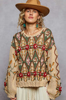 POL 3D Detailed Aztec Knit Sweater in Mocha Mousse ON ORDER