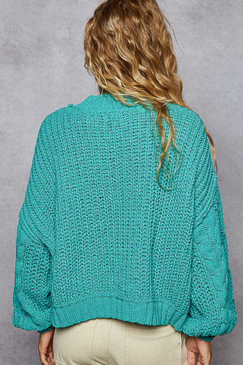 POL Solid Color Knit Chenille Sweater in Aqua Teal ON ORDER