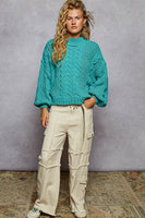 POL Solid Color Knit Chenille Sweater in Aqua Teal ON ORDER