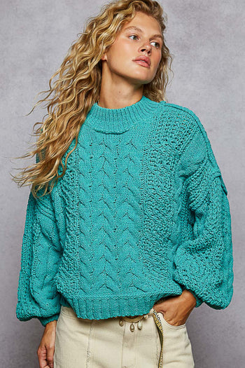 POL Solid Color Knit Chenille Sweater in Aqua Teal ON ORDER