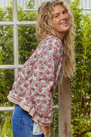 POL Quilted Jacket with Contrasting Twill Details in Pink Floral