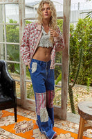 POL Quilted Jacket with Contrasting Twill Details in Pink Floral