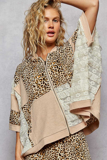 POL Mix n Match Front Zip Up Hooded Top in Nude Beige