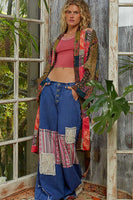 POL Mixed Print Patchwork Open Front Cardigan in Taupe Pink Multi