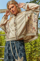 POL OVERSIZED Thermal Knit and Print Knit Jacket in Almond ON ORDER