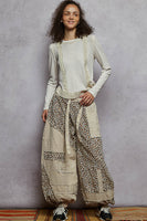 POL Woven Leopard Print Patchwork Joggers in Almond