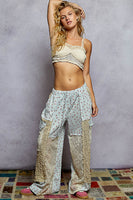 POL Textured Floral and Lace Pants in Powder Blue