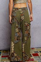 POL Double Gauze Patchwork Pants in Olive ON ORDER