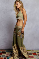 POL Double Gauze Patchwork Pants in Olive ON ORDER