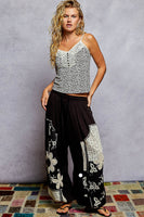 POL Ribbed Knit and Lace Joggers with Mixed Patches in Black ON ORDER