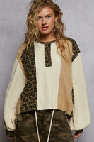 POL Thermal Knit and Print Top in Cream/Olive