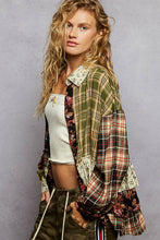 Load image into Gallery viewer, POL Mixed Print Button Down Top in Black/Olive
