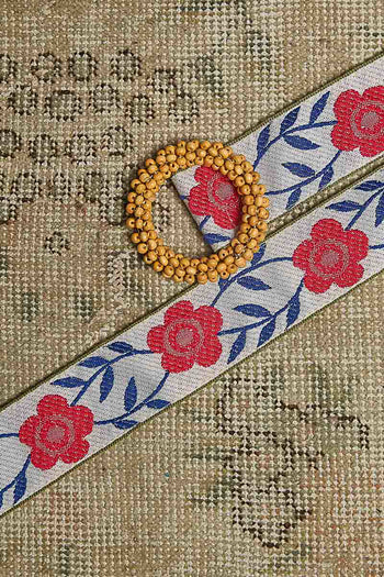 POL Floral Wood Beaded Buckle Belt in Blue/Pink