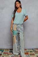 POL Relaxed Fit Twill Patchwork Pants in Blue/Sand