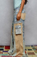 POL Relaxed Fit Twill Patchwork Pants in Blue/Sand