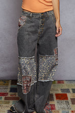 Load image into Gallery viewer, POL Denim Mixed Print Patchwork and Stud Detailed Pants in Black
