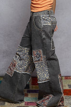 Load image into Gallery viewer, POL Denim Mixed Print Patchwork and Stud Detailed Pants in Black
