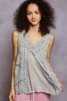 POL Floral Crochet Lace tank Top in Dove Grey