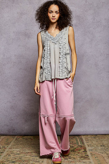 POL Floral Crochet Lace tank Top in Dove Grey