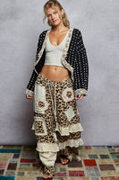 POL Chenille Knit Cardigan with Lace Pearl and Rhinestone Details in Black