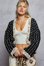 Load image into Gallery viewer, POL Chenille Knit Cardigan with Lace Pearl and Rhinestone Details in Black
