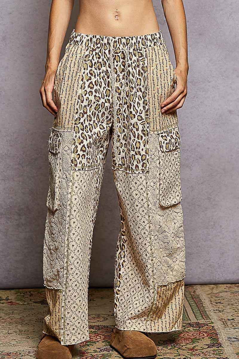 POL Mix n Match Patchwork Pants in Cream Multi