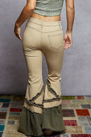 POL Denim Jeans with Double Ruffle Gauze and Ruffles in Latte
