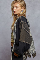 POL OVERSIZED Thermal Knit and Print Knit Jacket in Black