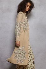 Load image into Gallery viewer, POL Double Gauze Half Button Front Duster with Large Floral Flower Patches in Beige
