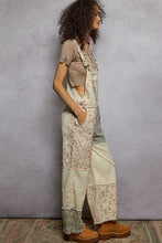 Load image into Gallery viewer, POL Mixed Print Patchwork Twill Overalls in Cream
