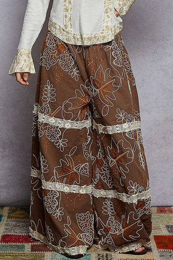 POL Embroidered Woven Pants in Choco