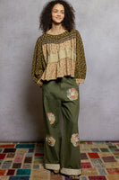 POL Mixed Print Tiered Top in Olive