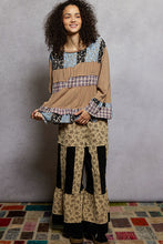 Load image into Gallery viewer, POL Baby Doll Top with Mixed Print Ruffle Details in Milk Choco
