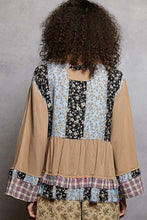 Load image into Gallery viewer, POL Baby Doll Top with Mixed Print Ruffle Details in Milk Choco

