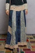 Load image into Gallery viewer, POL French Terry Patchwork Pants with Ruffle Hem in Indigo
