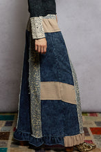 Load image into Gallery viewer, POL French Terry Patchwork Pants with Ruffle Hem in Indigo
