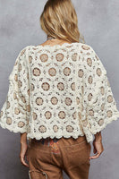 POL Chenille Crochet Cropped Top in Cream/Latte
