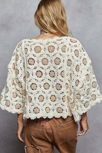 POL Chenille Crochet Cropped Top in Cream/Latte