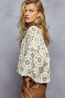 POL Chenille Crochet Cropped Top in Cream/Latte