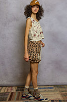 POL Printed Terry Knit Mini Skirt with Crochet Details in Sand Leo