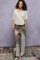 POL Relaxed Fit Twill Patchwork Pants in Leopard/Purple