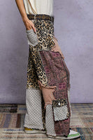 POL Relaxed Fit Twill Patchwork Pants in Leopard/Purple