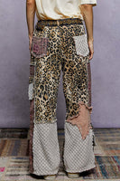 POL Relaxed Fit Twill Patchwork Pants in Leopard/Purple