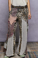 POL Relaxed Fit Twill Patchwork Pants in Leopard/Purple
