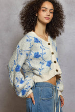 Load image into Gallery viewer, POL Berber Cardigan with a Diamond Floral Print in Cream/Blue
